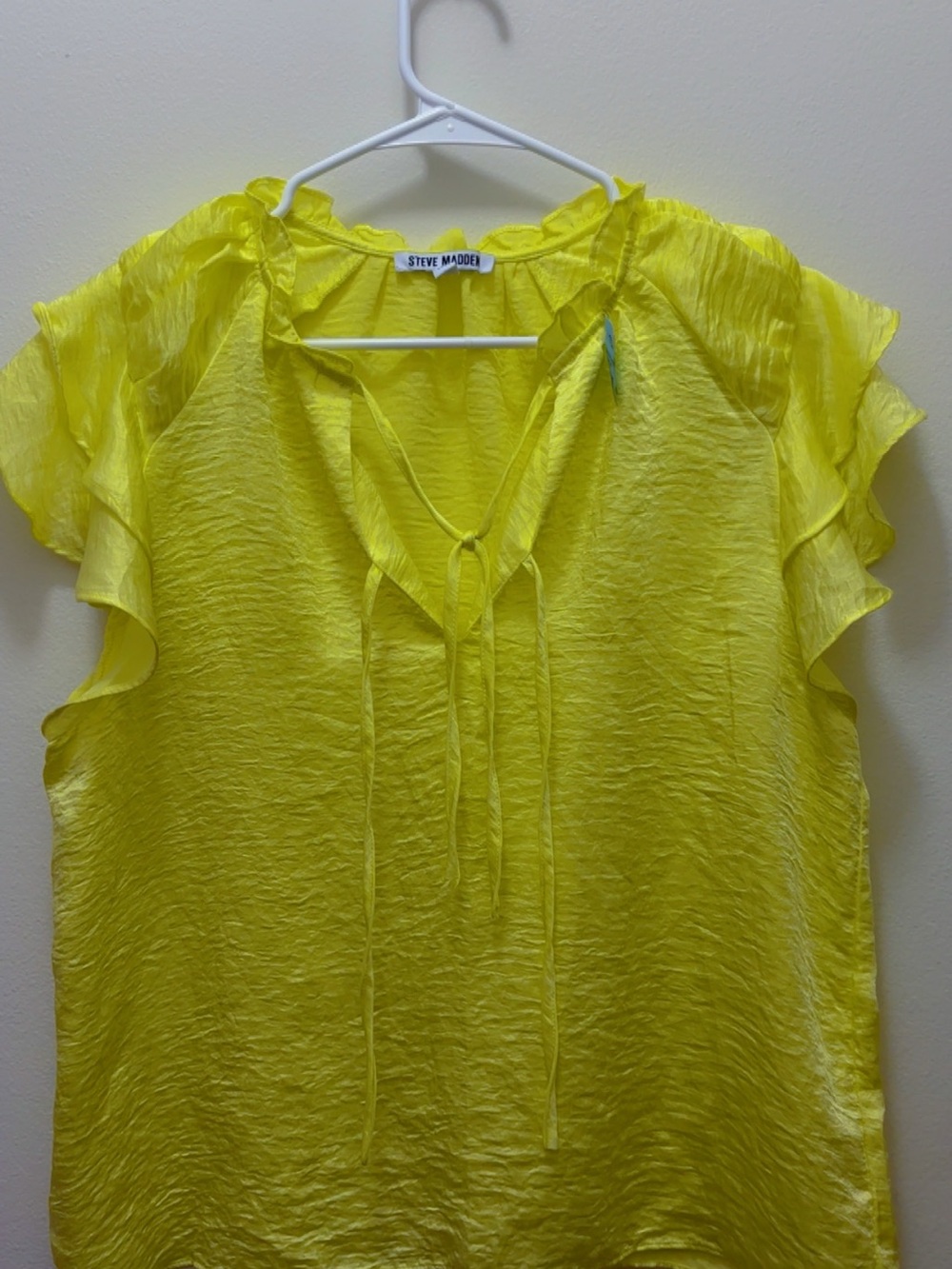 Steve Madden Bright Yellow Ruffle Tie-Front Blouse